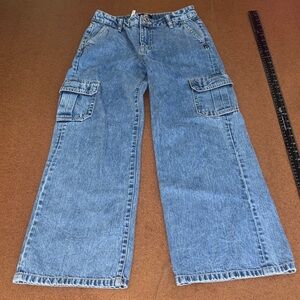 Silver Jeans Wide Leg Flare Cargo Jeans - Light Blue Denim 26x27